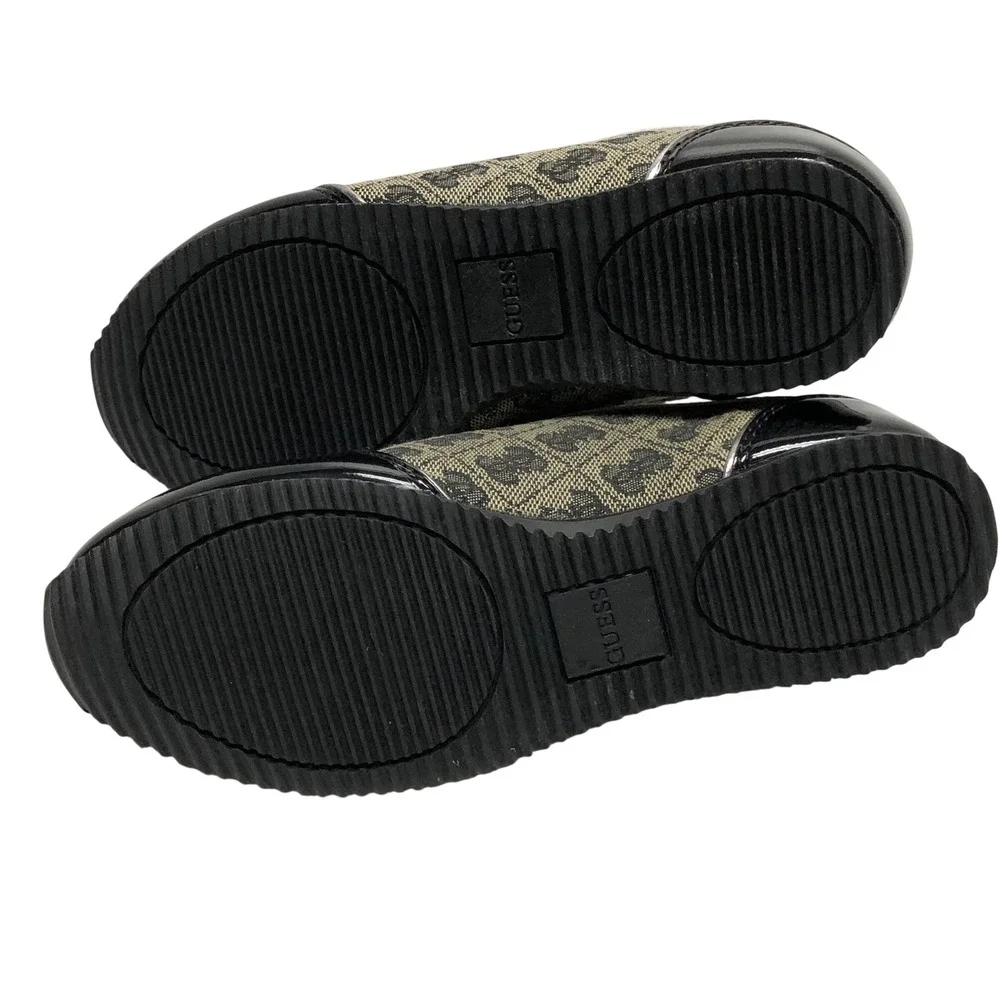 Guess Womens Logo Jacquard Sneakers Black Patent Leather Lace Up Shoes 5 NIB